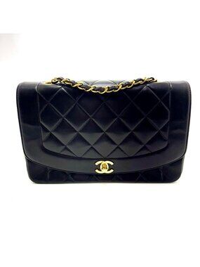 Chanel Diana 25 Quilted Chain Shoulder Black Lambskin Bag Gold
